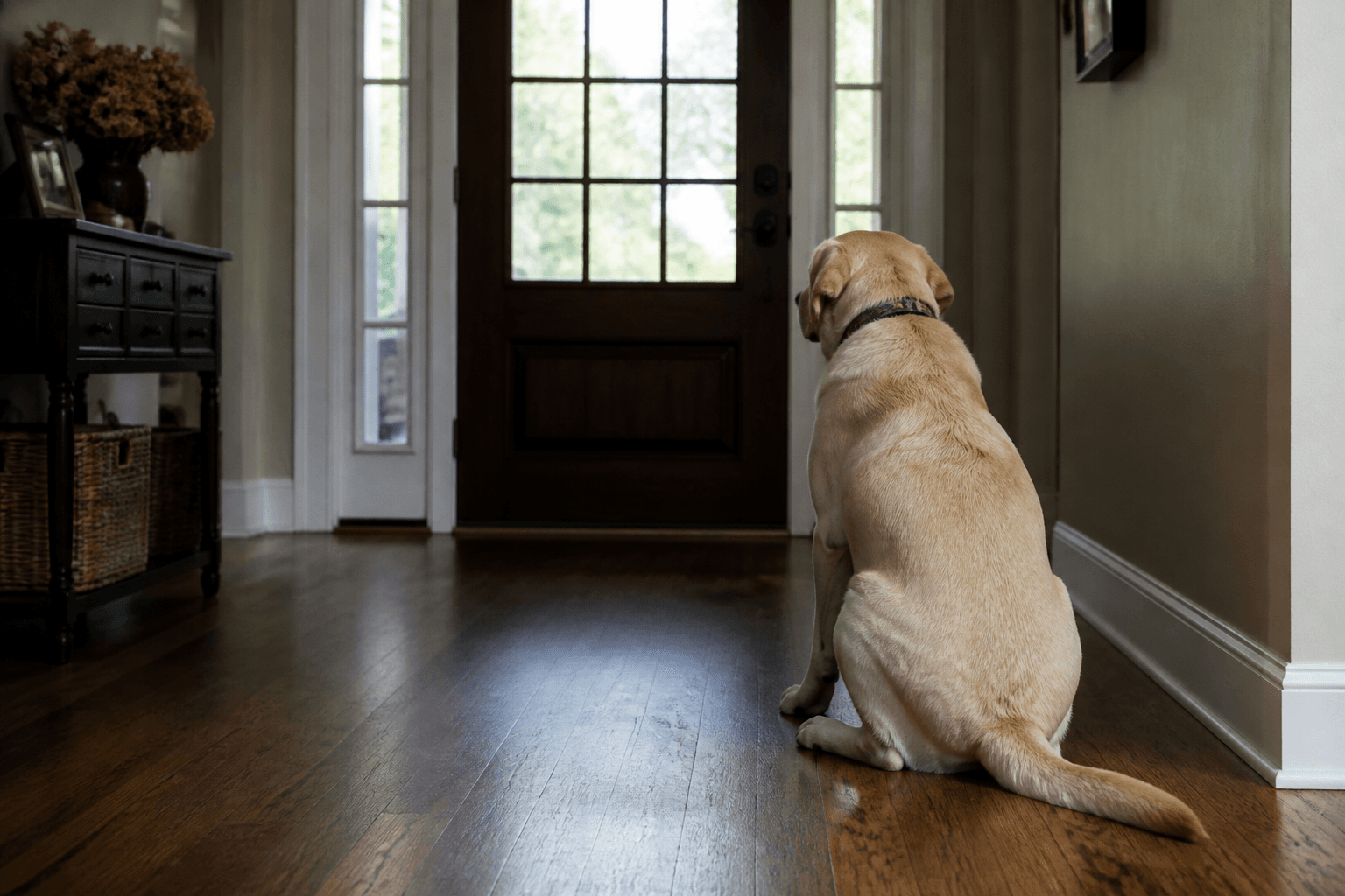 Cão observando a porta depois que o tutor sai de casa
