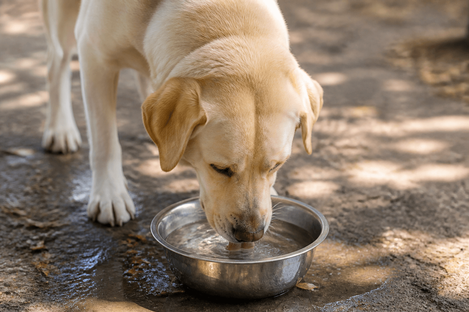 Cão bebendo água limpa em um dia quente